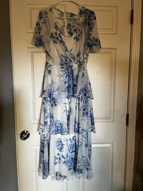 Calvin Klein Blue Floral Tiered Maxi Dress - Women size 12